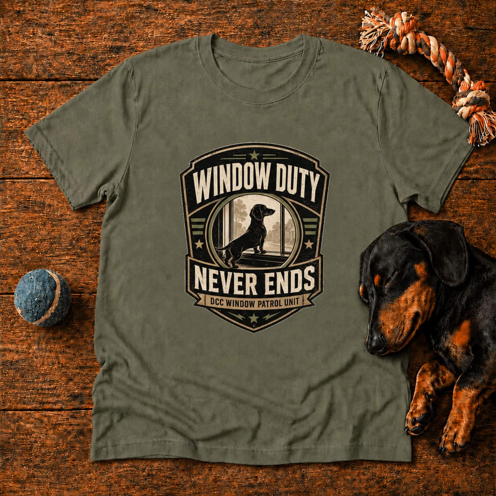 Window Duty Never Ends Doxie T-Shirt