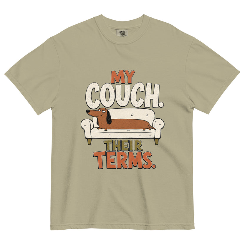 My Couch Their Terms dachshund T-shirt in Khaki